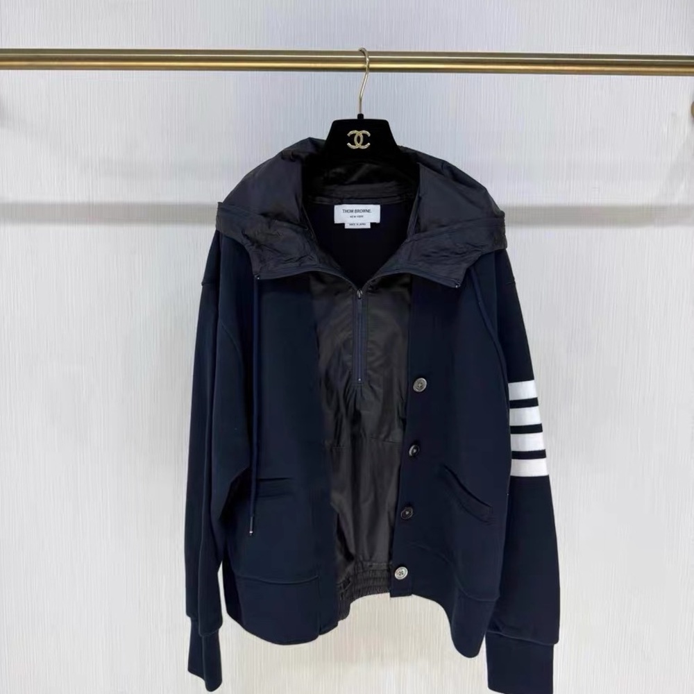 Authentic Thom Browne Navy Jacket with White Stripes